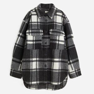 H&M Oversized Shirt Jacket Light Black/Gray/White Plaid – Size XXL